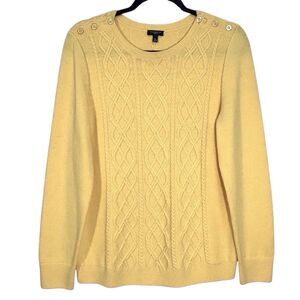 Talbots Cable Knit Sweater Lambswool Blend Fisherman Women’s Large Petite Yellow